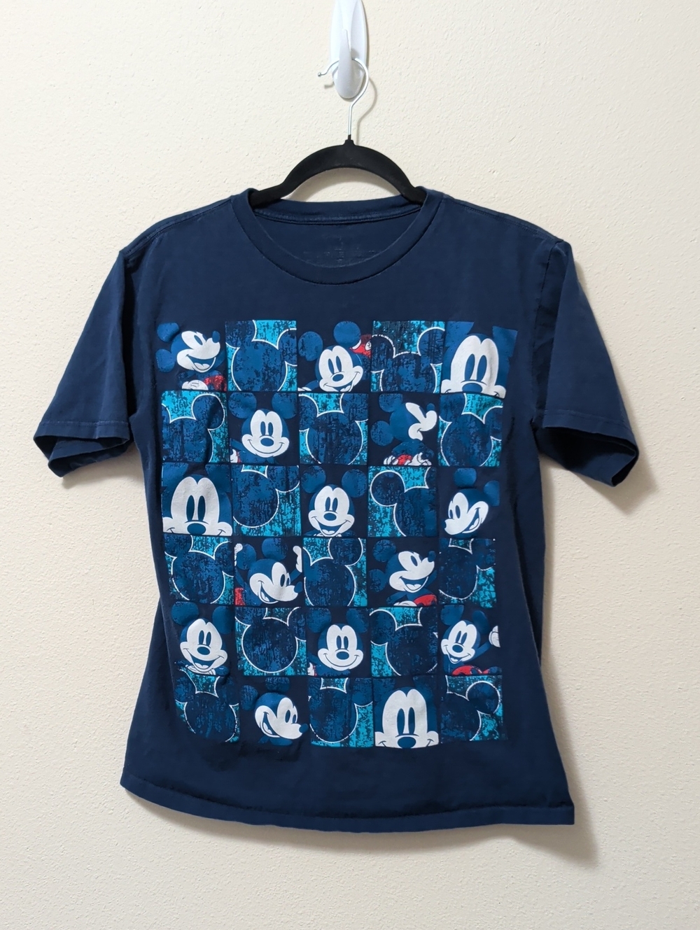 Disney Navy Blue Mickey Mouse Grid Short Sleeve Tee